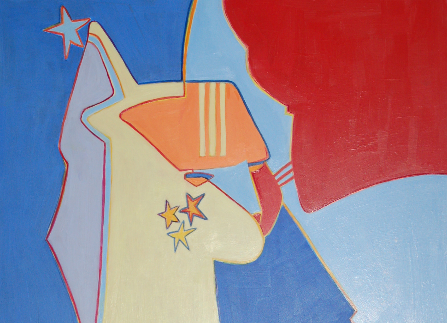 Detail, "KittyKitty - Red, Gold & Blue". by Margaret Stermer-Cox